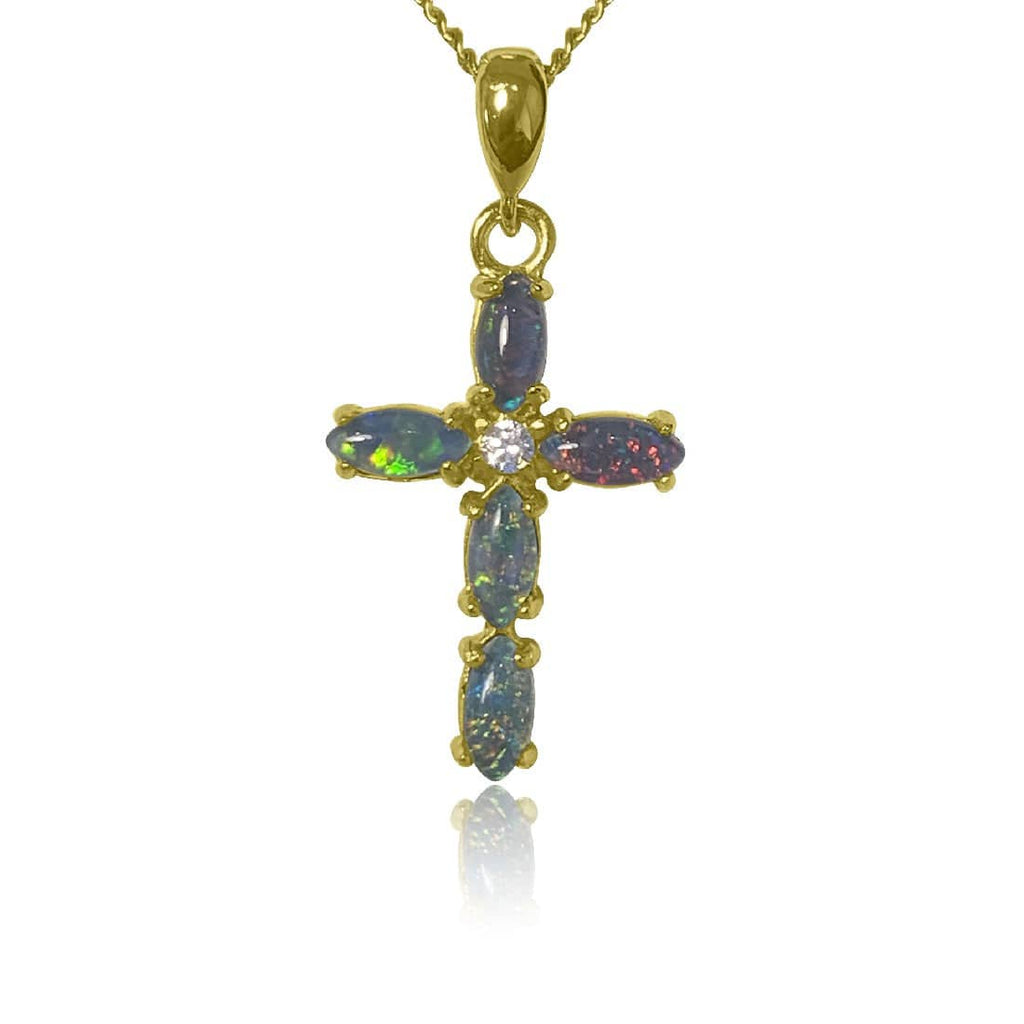 Sterling Silver Gold plated Opal triplet cross pendant - Masterpiece Jewellery Opal & Gems Sydney Australia | Online Shop