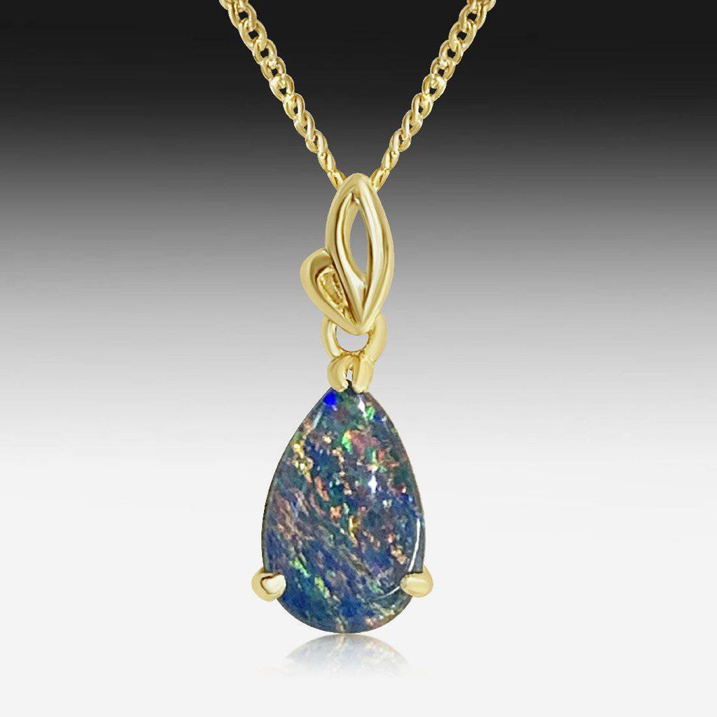 Sterling Silver Gold plated pear shape Opal triplet pendant - Masterpiece Jewellery Opal & Gems Sydney Australia | Online Shop