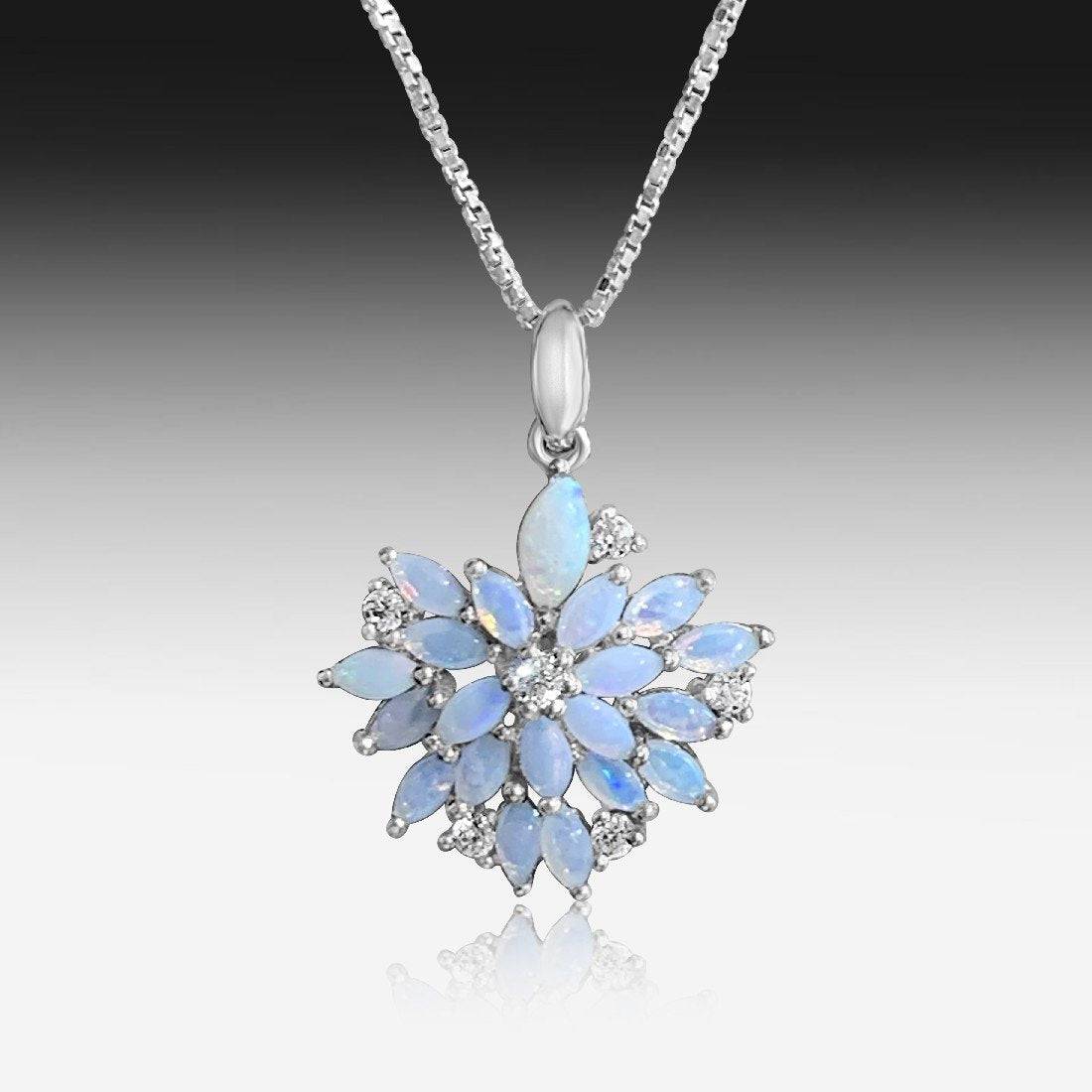 Sterling Silver Marquise Opal floral design pendant - Masterpiece Jewellery Opal & Gems Sydney Australia | Online Shop