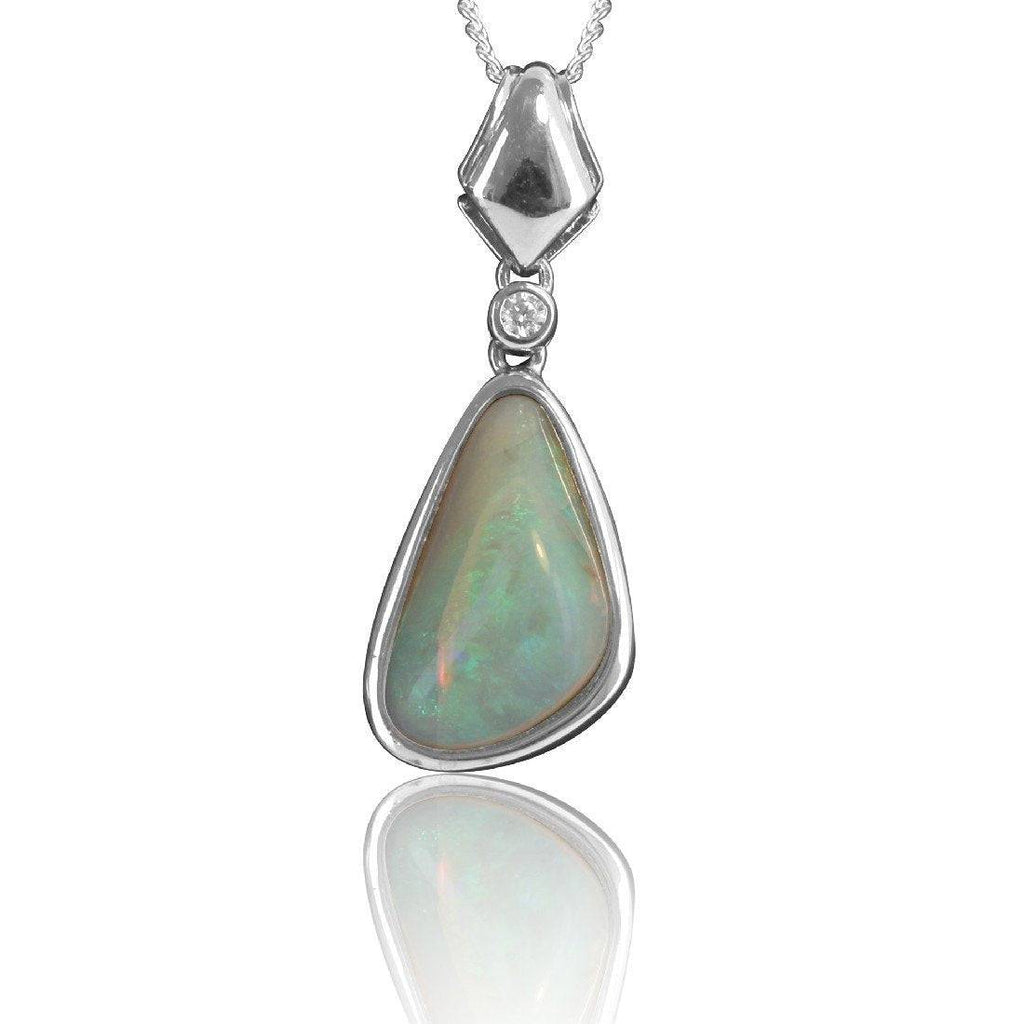 Sterling Silver Opal and cubic zirconia pendant - Masterpiece Jewellery Opal & Gems Sydney Australia | Online Shop