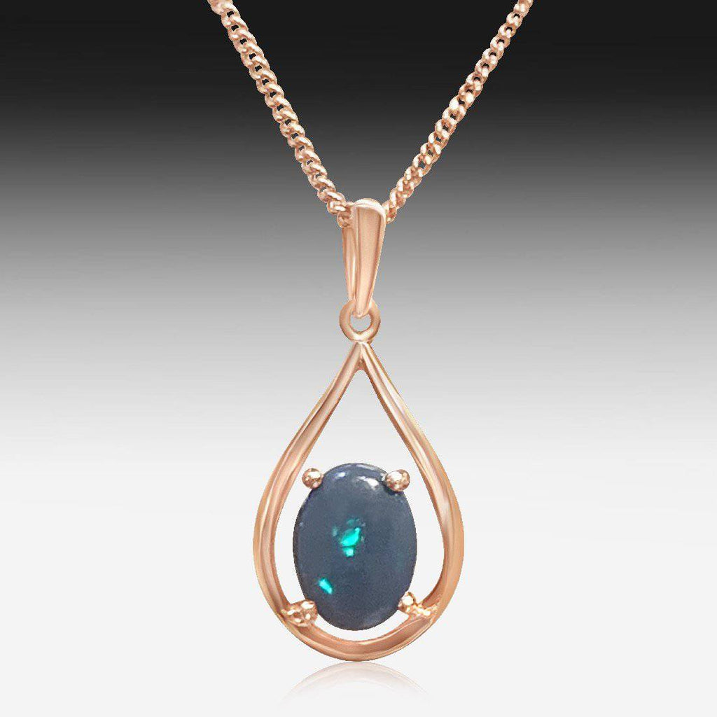 Sterling Silver Rose Gold plated Black Opal pendant - Masterpiece Jewellery Opal & Gems Sydney Australia | Online Shop
