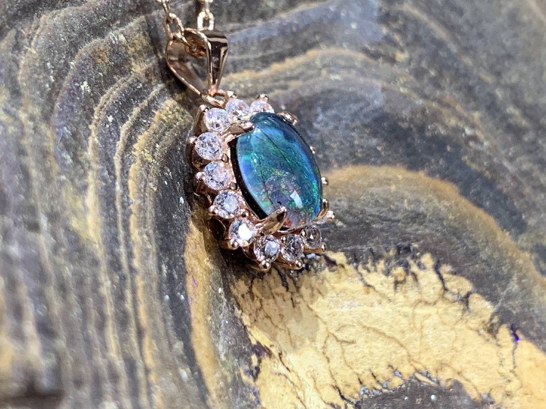 Sterling Silver Rose Gold plated Opal triplet cluster pendant - Masterpiece Jewellery Opal & Gems Sydney Australia | Online Shop