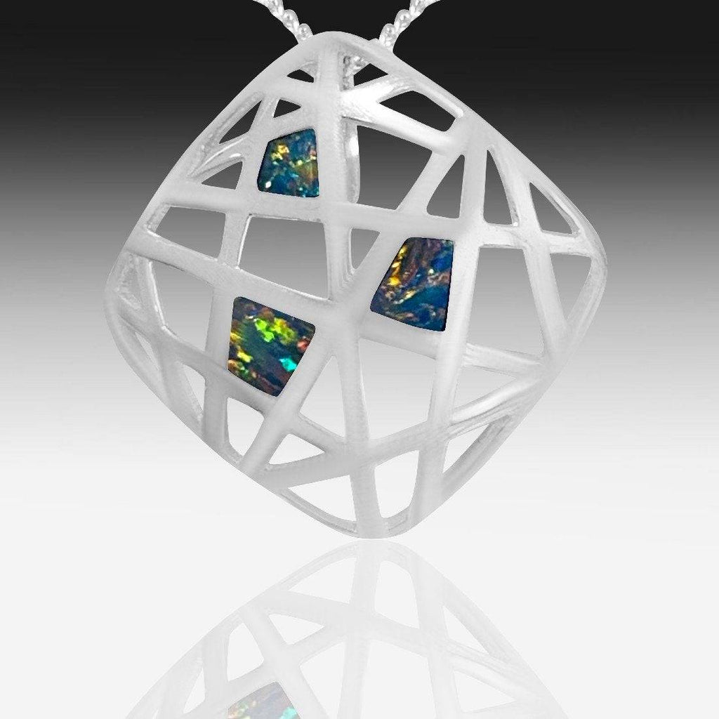 Sterling Silver wire Mosiac Opal pendant - Masterpiece Jewellery Opal & Gems Sydney Australia | Online Shop