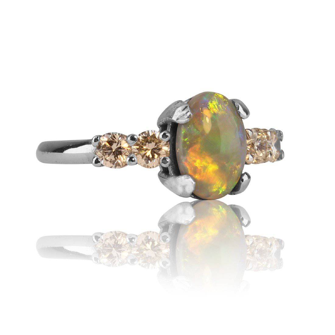 14kt White Gold Black Opal Diamond ring - Masterpiece Jewellery Opal & Gems Sydney Australia | Online Shop