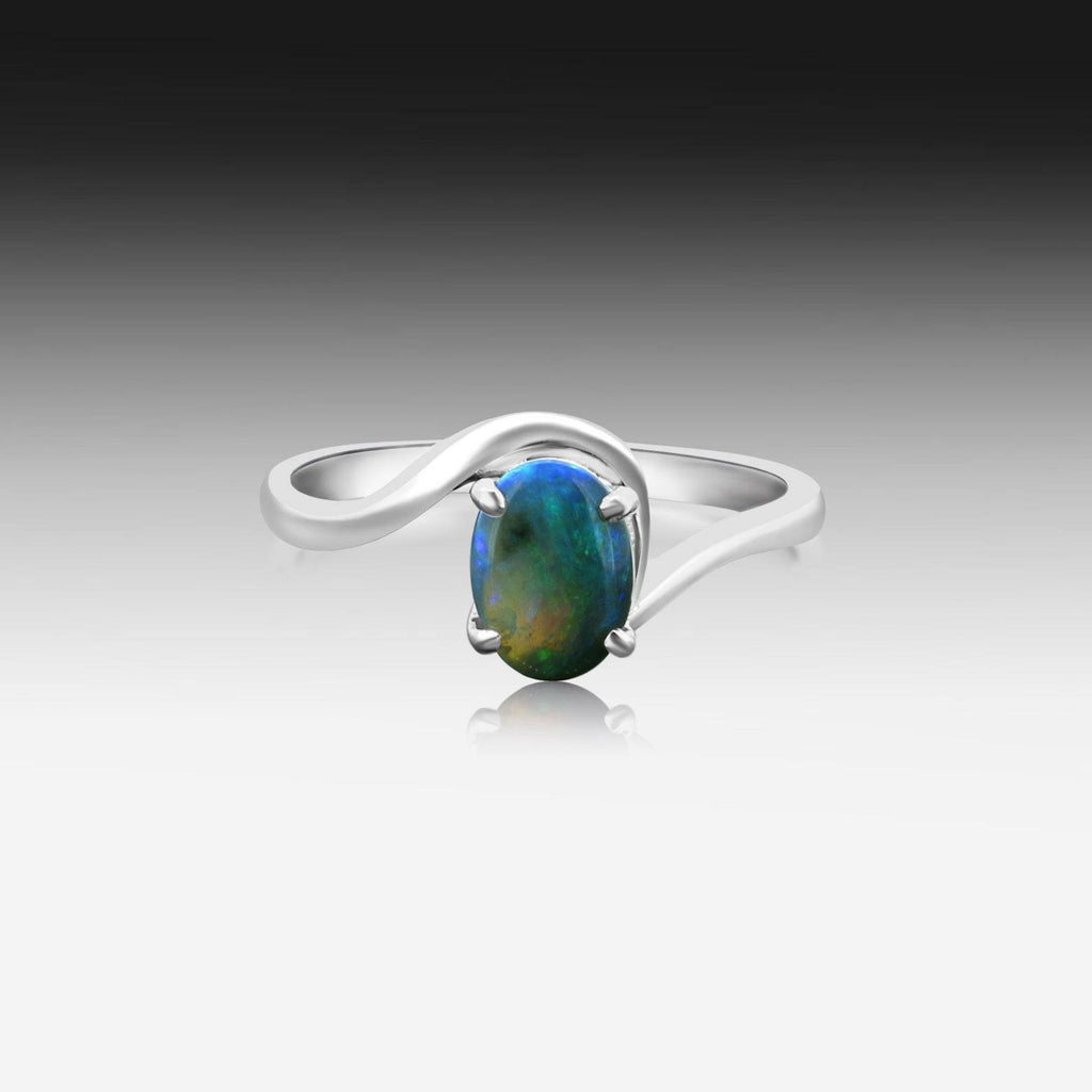 14kt White Gold Black Opal ring - Masterpiece Jewellery Opal & Gems Sydney Australia | Online Shop