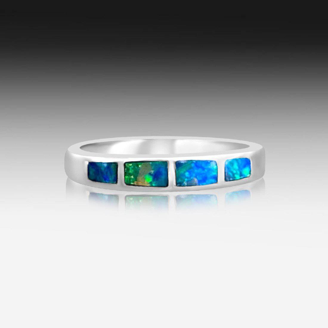 14kt White Gold Opal inlay band - Masterpiece Jewellery Opal & Gems Sydney Australia | Online Shop