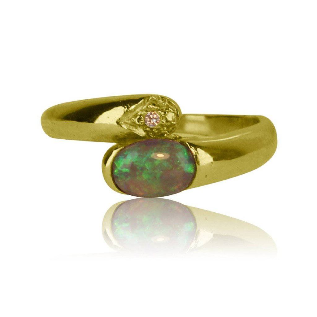 14kt Yellow Gold Black Opal and Diamond ring - Masterpiece Jewellery Opal & Gems Sydney Australia | Online Shop