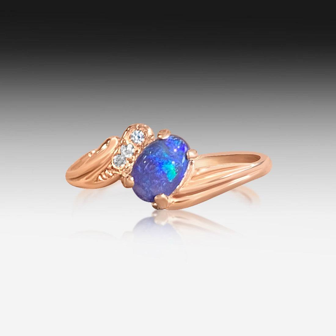 14kt Yellow Gold Black Opal Diamond ring - Masterpiece Jewellery Opal & Gems Sydney Australia | Online Shop