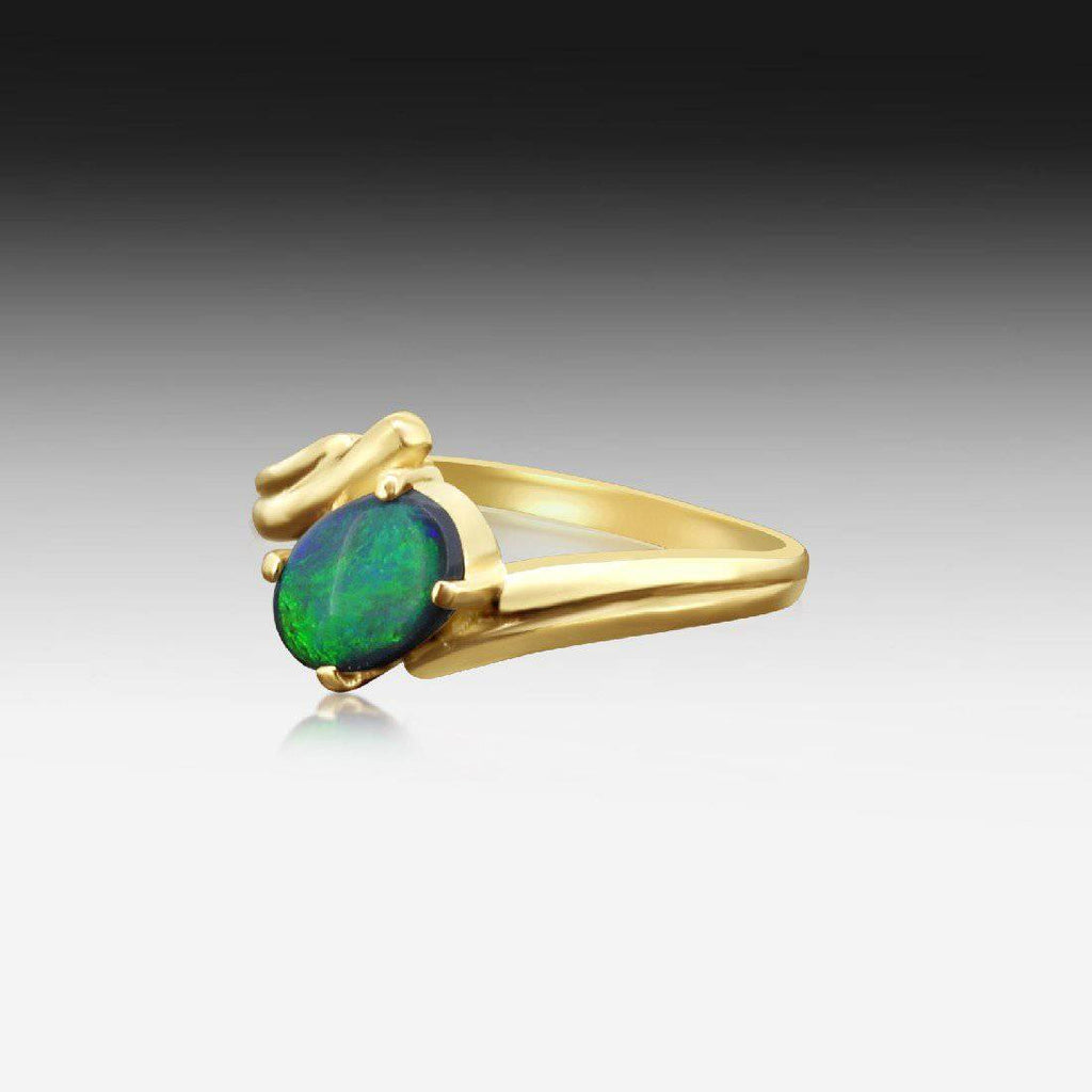 14kt Yellow Gold Black Opal ring - Masterpiece Jewellery Opal & Gems Sydney Australia | Online Shop