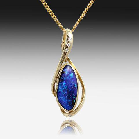 14KT YELLOW GOLD OPAL AND DIAMOND PENDANT - Masterpiece Jewellery Opal & Gems Sydney Australia | Online Shop