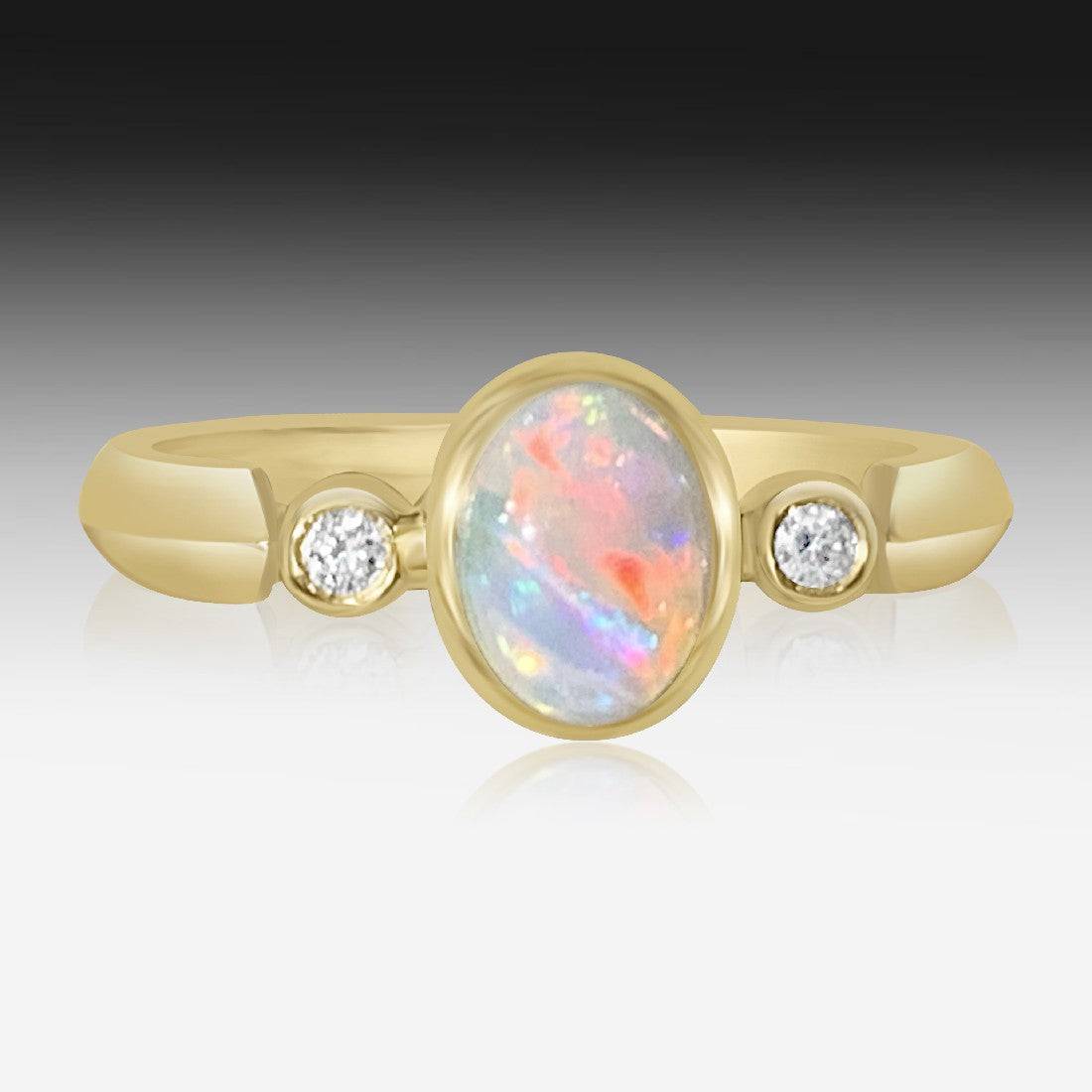 14kt Yellow Gold Opal and Diamond ring - Masterpiece Jewellery Opal & Gems Sydney Australia | Online Shop