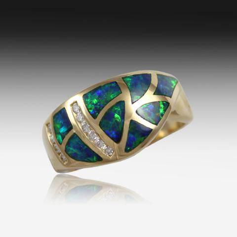 14kt Yellow Gold Opal and Diamond ring - Masterpiece Jewellery Opal & Gems Sydney Australia | Online Shop