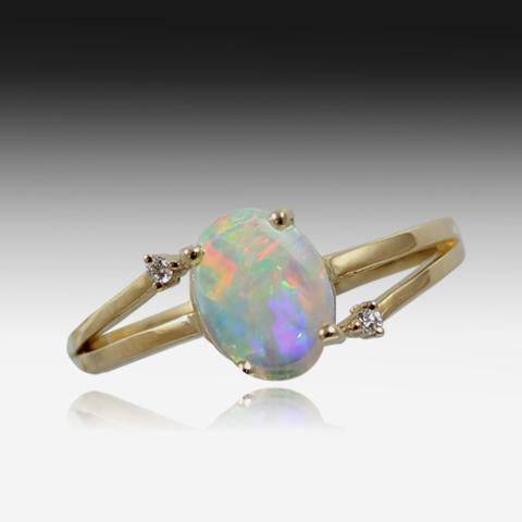 14KT YELLOW GOLD OPAL AND DIAMOND RING - Masterpiece Jewellery Opal & Gems Sydney Australia | Online Shop