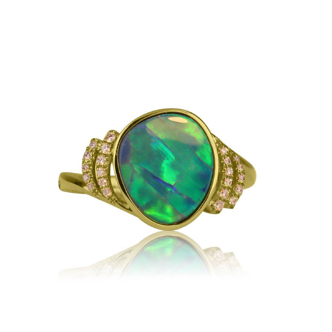 14kt Yellow Gold Opal and Diamond ring - Masterpiece Jewellery Opal & Gems Sydney Australia | Online Shop
