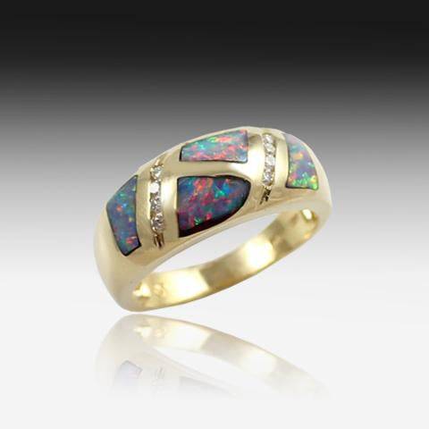 14kt Yellow Gold Opal inlay and Diamond ring - Masterpiece Jewellery Opal & Gems Sydney Australia | Online Shop