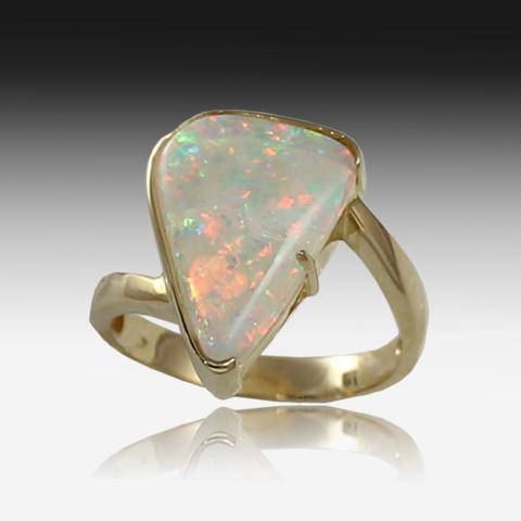 14kt Yellow Gold ring with Light Opal triangular shape - Masterpiece Jewellery Opal & Gems Sydney Australia | Online Shop