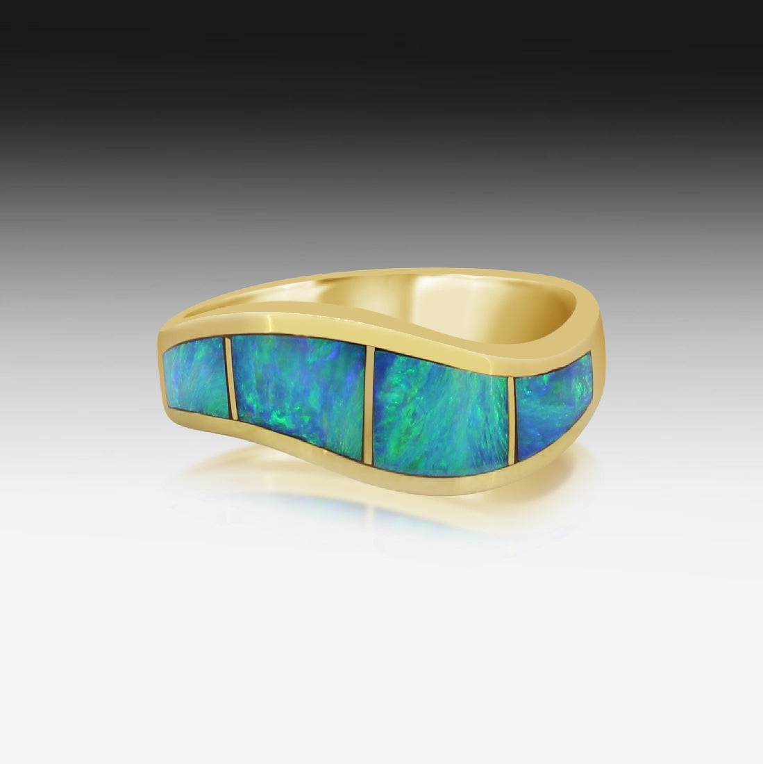 14kt Yellow Gold wave ring set with Opal inlayed - Masterpiece Jewellery Opal & Gems Sydney Australia | Online Shop