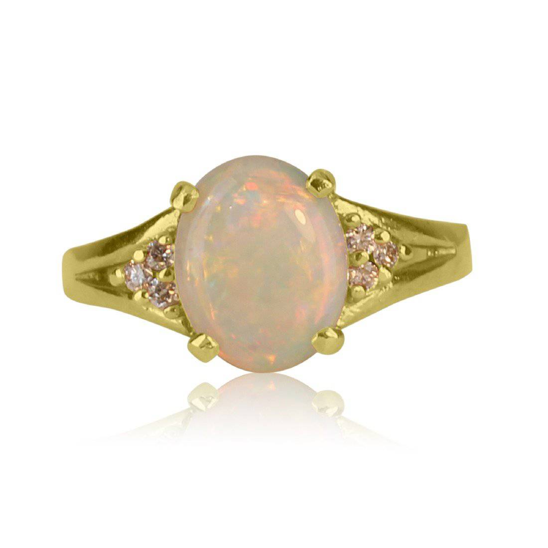 14kt Yellow Gold White Opal diamond ring - Masterpiece Jewellery Opal & Gems Sydney Australia | Online Shop
