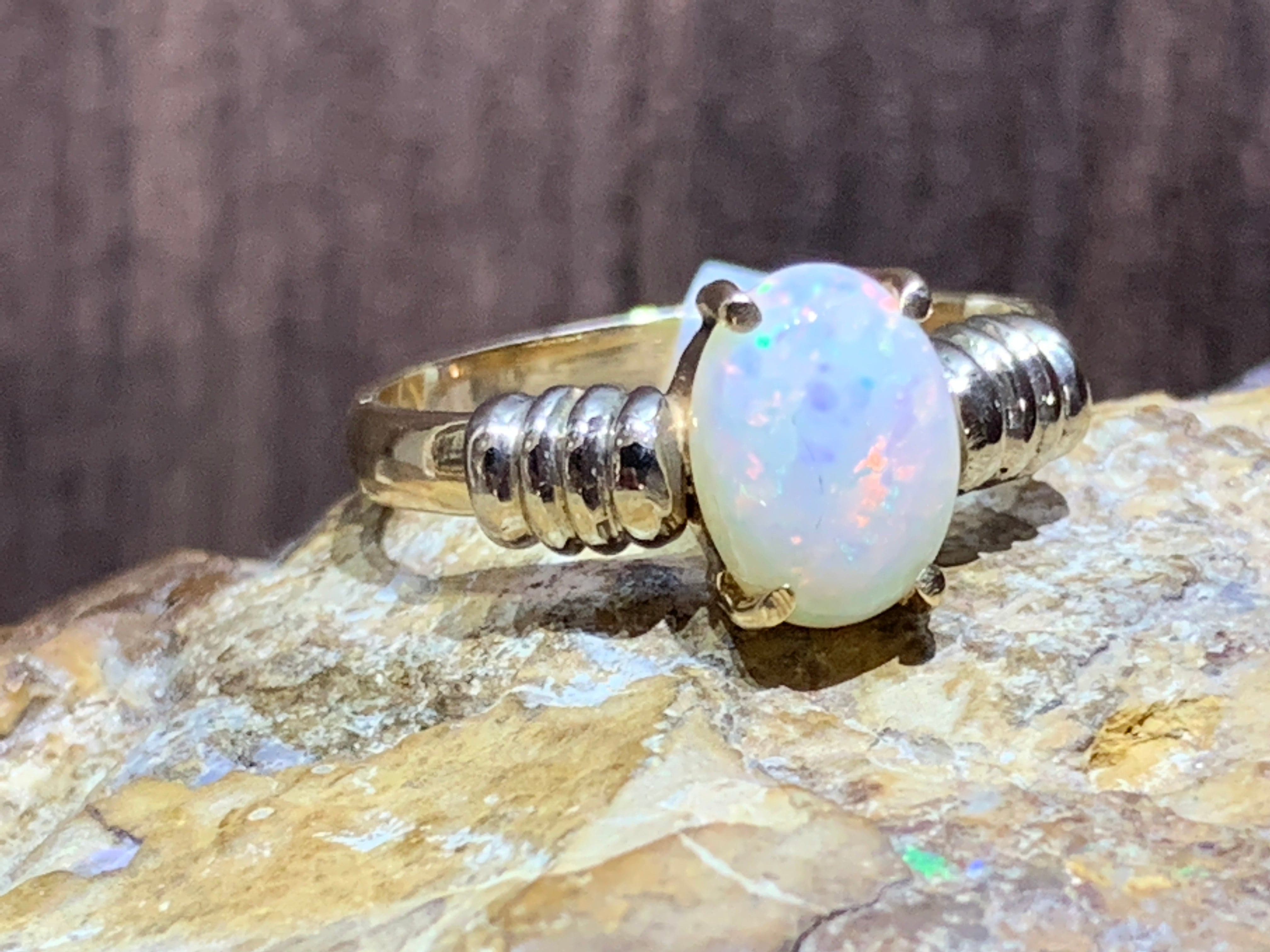 14kt Yellow Gold White Opal solitaire ring - Masterpiece Jewellery Opal & Gems Sydney Australia | Online Shop