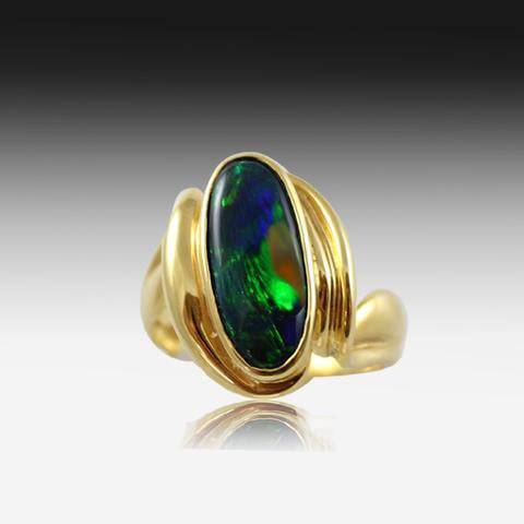18kt Gold Black Opal ring - Masterpiece Jewellery Opal & Gems Sydney Australia | Online Shop