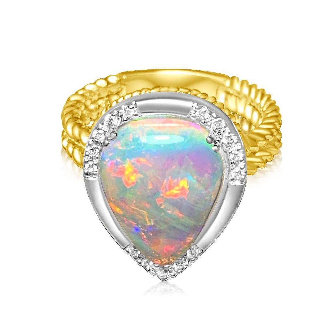 18KT White and Yellow Gold Opal Diamond ring - Masterpiece Jewellery Opal & Gems Sydney Australia | Online Shop