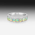 18kt White Gold 3 row eternity Opal and diamond ring - Masterpiece Jewellery Opal & Gems Sydney Australia | Online Shop