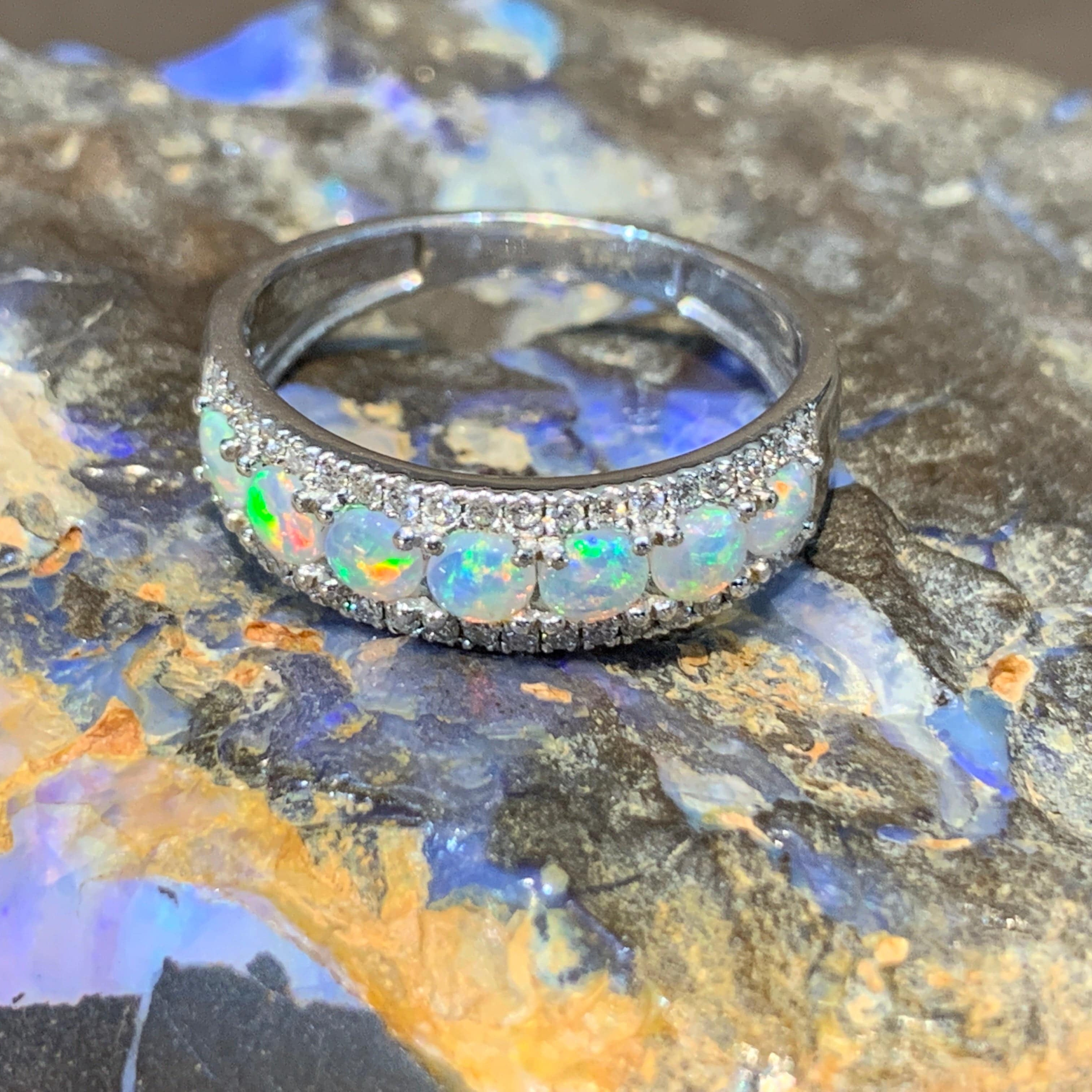 18kt White Gold 3 row eternity Opal and diamond ring - Masterpiece Jewellery Opal & Gems Sydney Australia | Online Shop