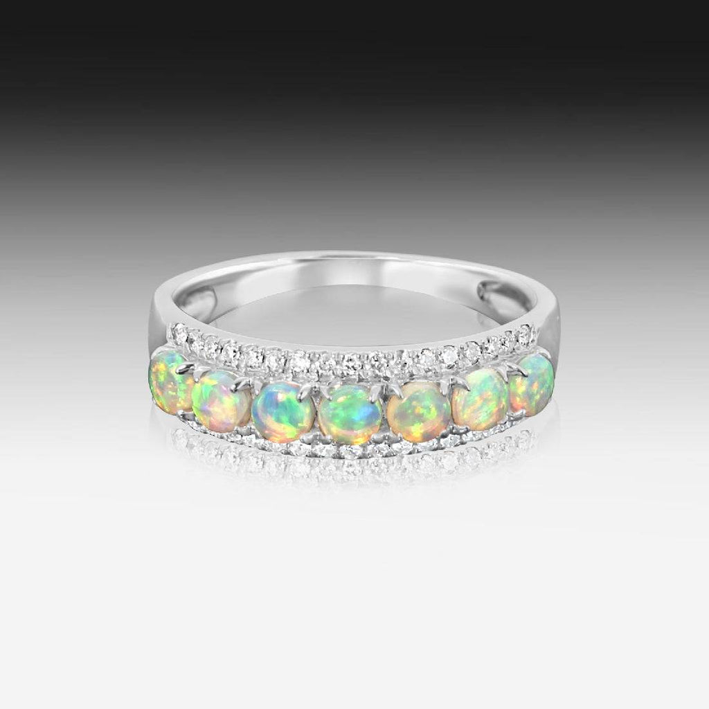 18kt White Gold 3 row eternity Opal and diamond ring - Masterpiece Jewellery Opal & Gems Sydney Australia | Online Shop