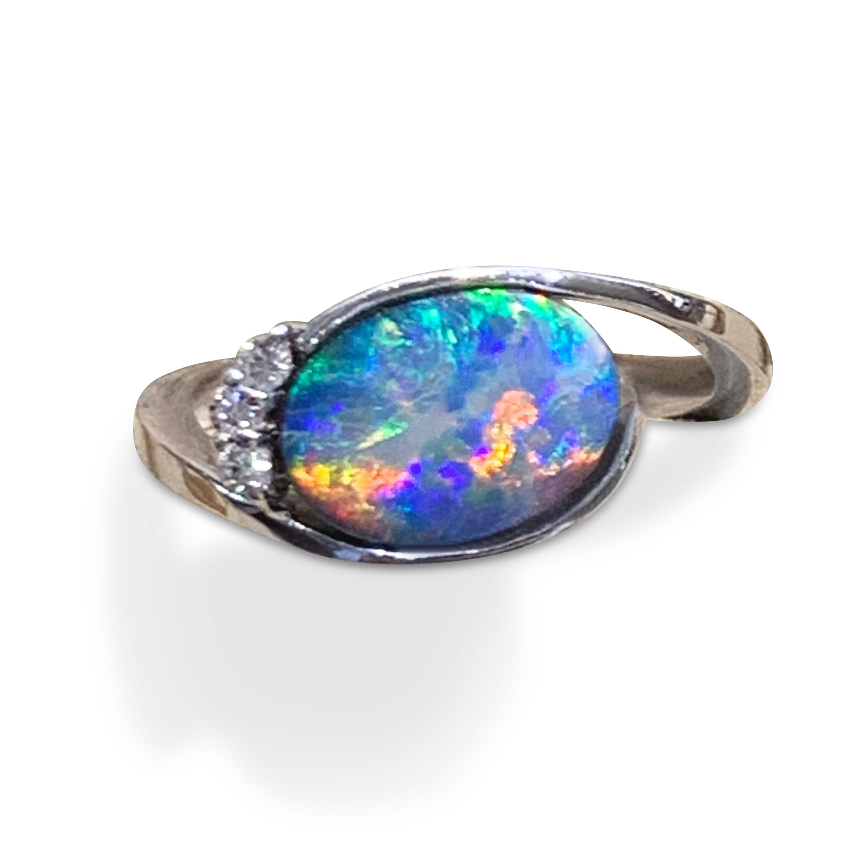 18kt White Gold Black Opal and DIamond ring - Masterpiece Jewellery Opal & Gems Sydney Australia | Online Shop