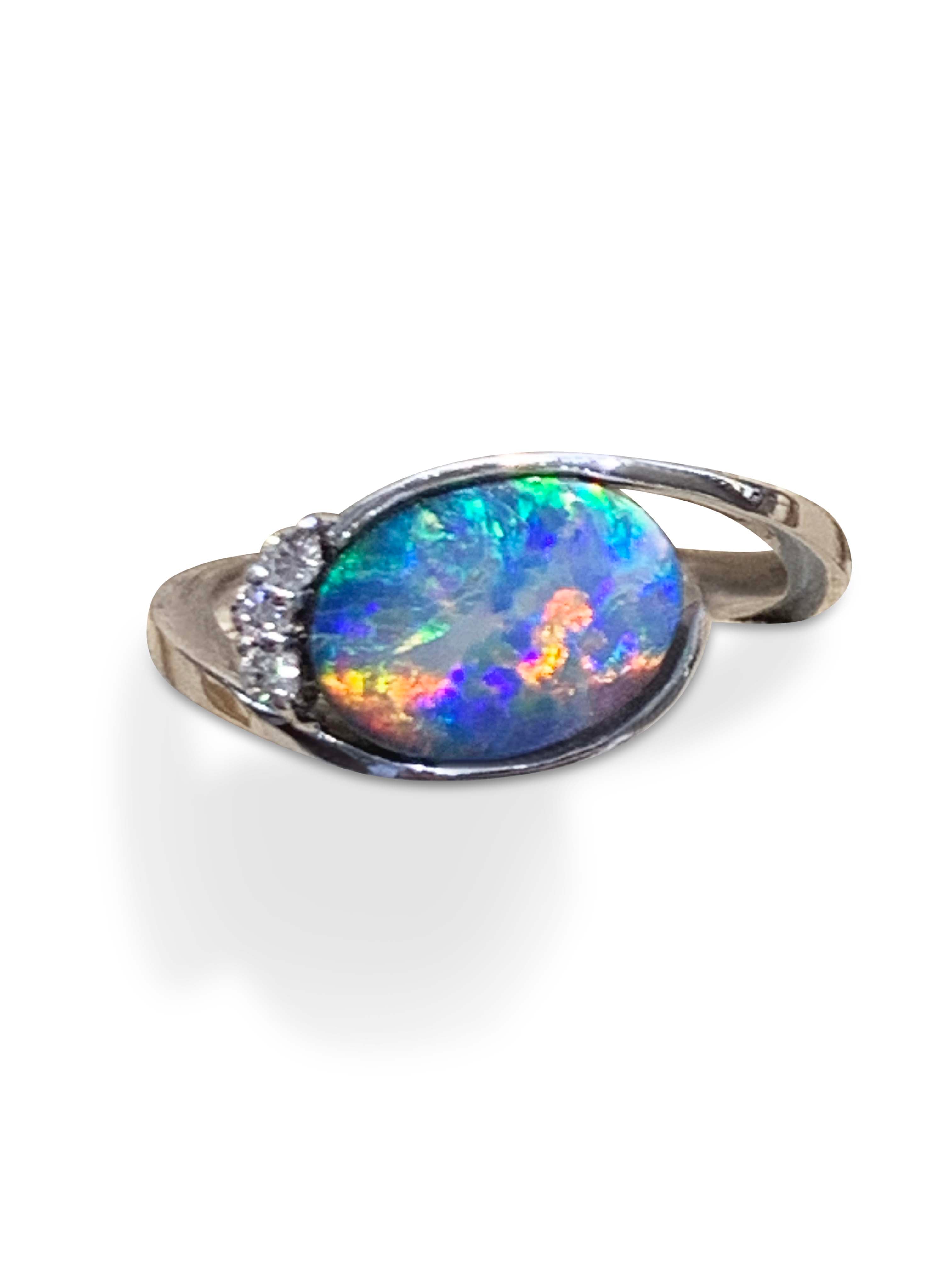 18kt White Gold Black Opal and DIamond ring - Masterpiece Jewellery Opal & Gems Sydney Australia | Online Shop