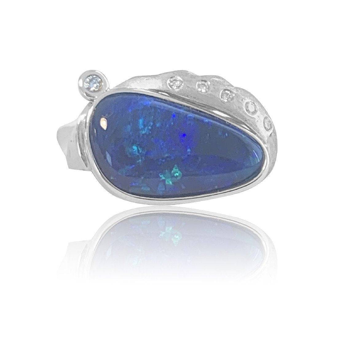 18KT WHITE GOLD BLACK OPAL AND DIAMOND RING - Masterpiece Jewellery Opal & Gems Sydney Australia | Online Shop