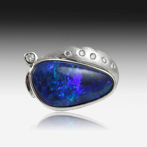 18KT WHITE GOLD BLACK OPAL AND DIAMOND RING - Masterpiece Jewellery Opal & Gems Sydney Australia | Online Shop
