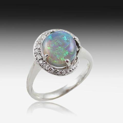 18KT WHITE GOLD BLACK OPAL DIAMOND RING - Masterpiece Jewellery Opal & Gems Sydney Australia | Online Shop