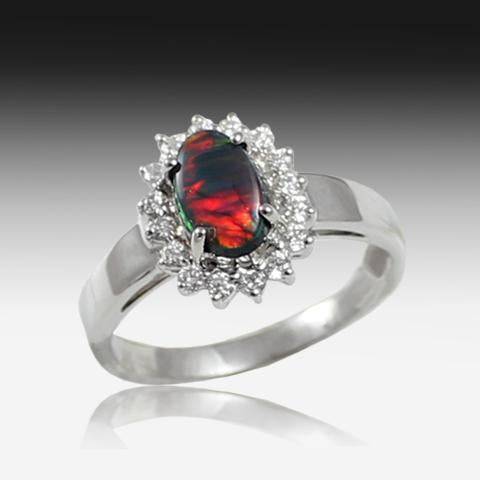 18KT WHITE GOLD BLACK OPAL DIAMOND RING - Masterpiece Jewellery Opal & Gems Sydney Australia | Online Shop