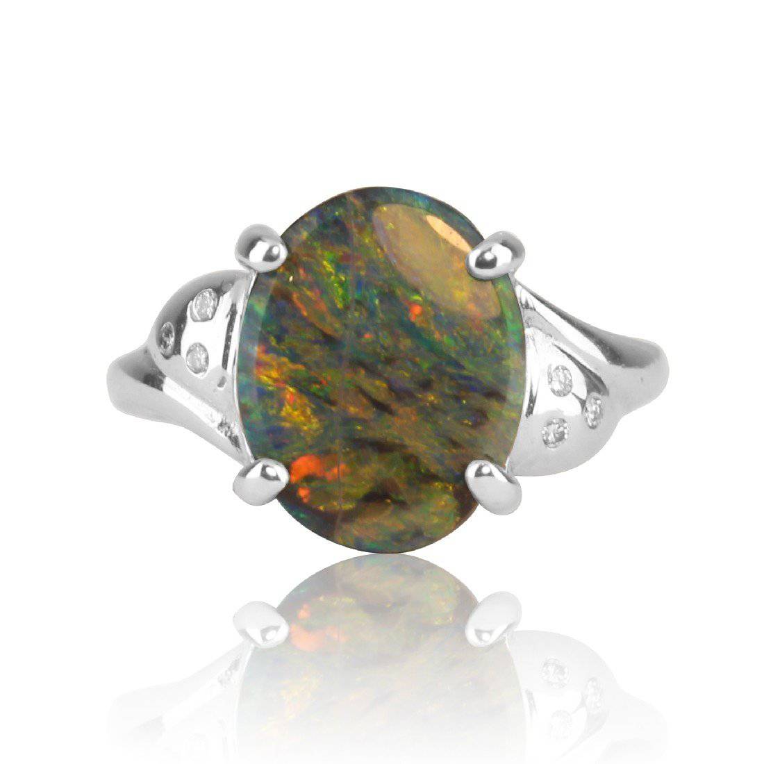 18kt White Gold Black Opal ring - Masterpiece Jewellery Opal & Gems Sydney Australia | Online Shop