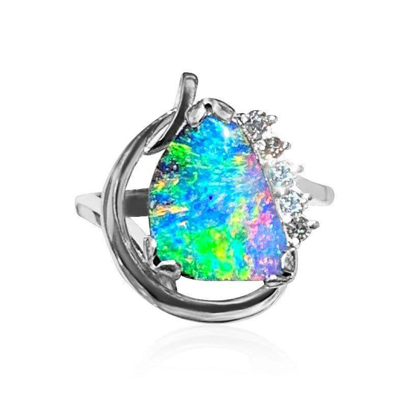 18kt White Gold Boulder Opal and Diamond ring - Masterpiece Jewellery Opal & Gems Sydney Australia | Online Shop