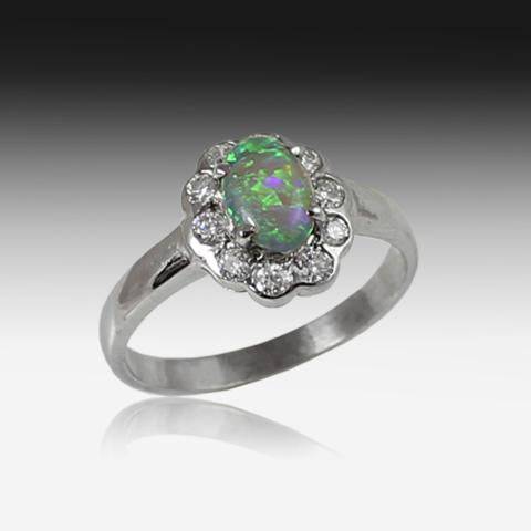 18kt White Gold Cluster Opal and Diamond ring - Masterpiece Jewellery Opal & Gems Sydney Australia | Online Shop