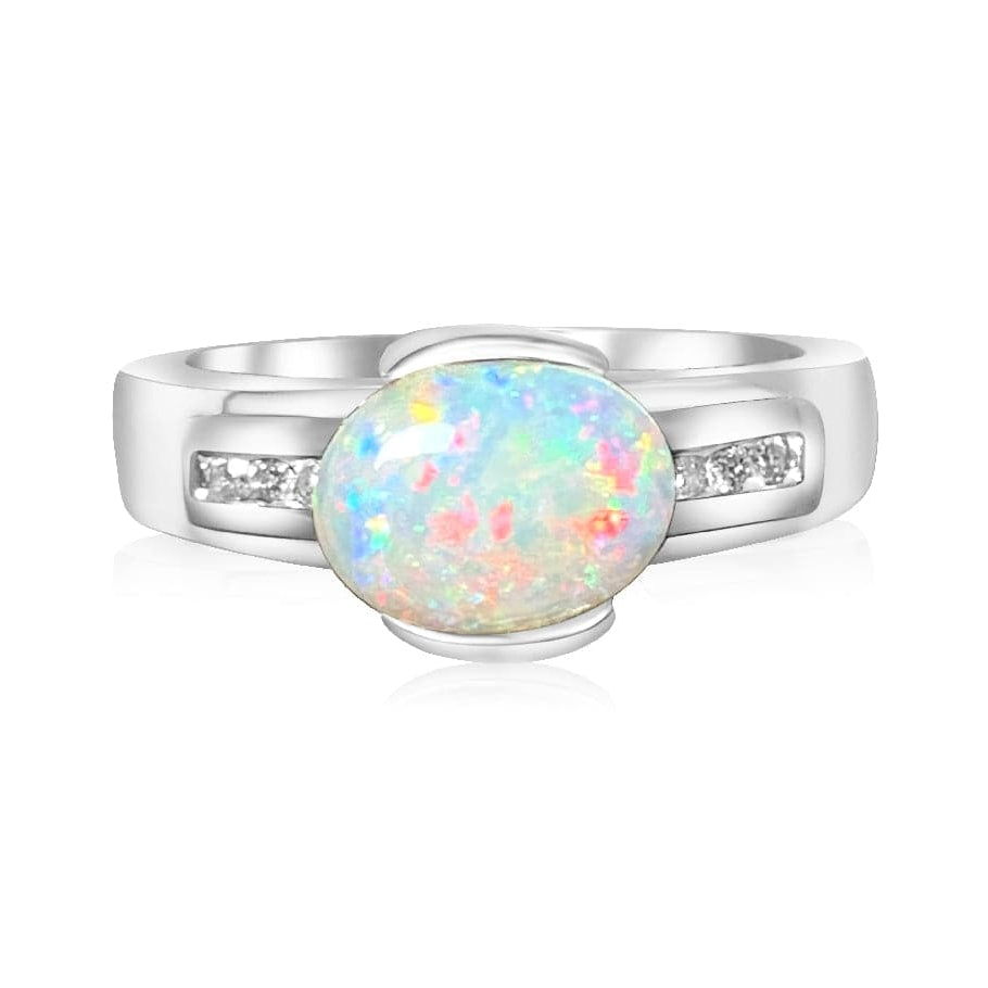 18kt White Gold Light Opal Fire and Diamond ring - Masterpiece Jewellery Opal & Gems Sydney Australia | Online Shop