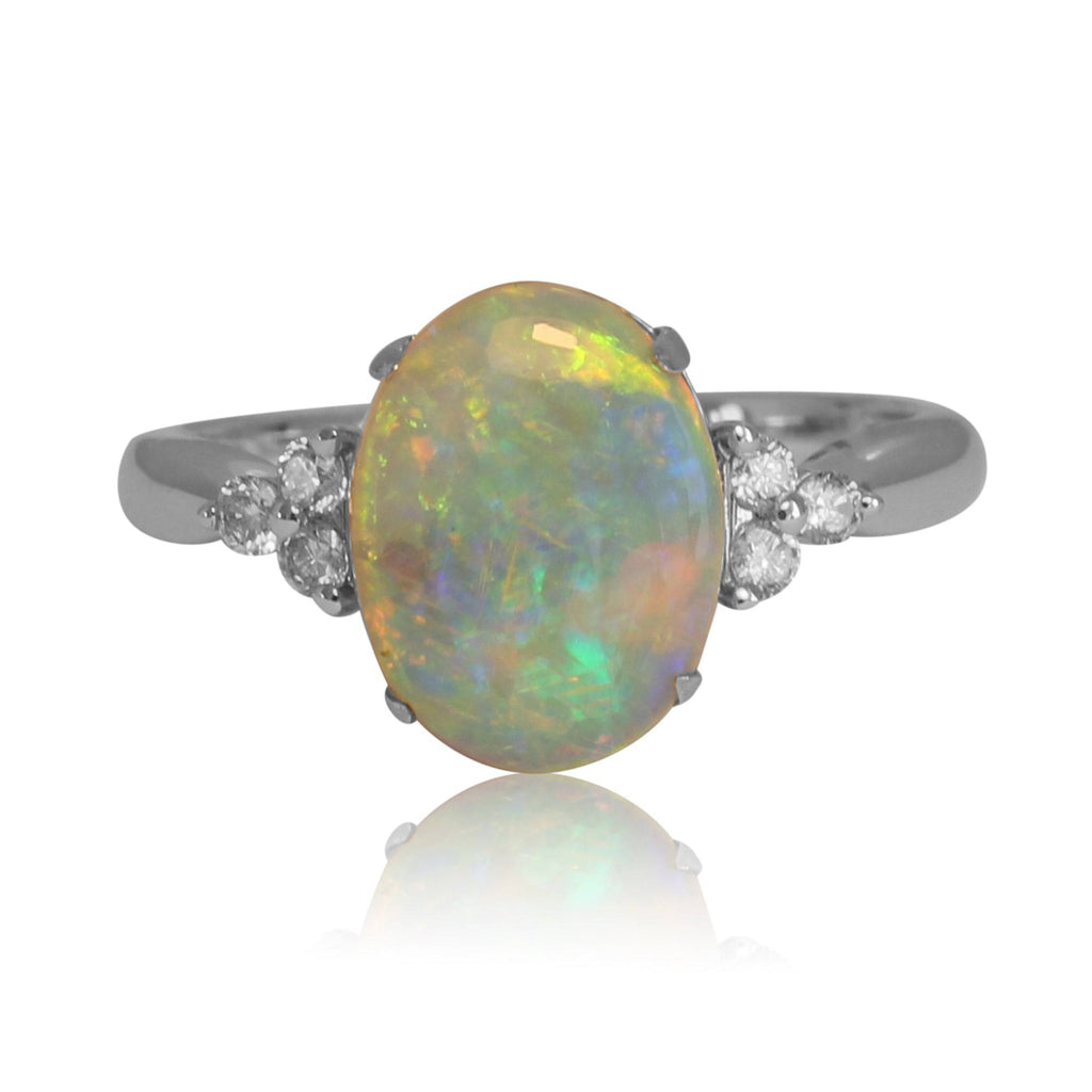 18kt White Gold Opal and Diamond ring - Masterpiece Jewellery Opal & Gems Sydney Australia | Online Shop