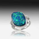 18KT WHITE GOLD OPAL AND DIAMOND RING - Masterpiece Jewellery Opal & Gems Sydney Australia | Online Shop