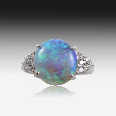 18kt White Gold Opal and Diamond ring - Masterpiece Jewellery Opal & Gems Sydney Australia | Online Shop