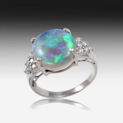 18kt White Gold Opal and Diamond ring - Masterpiece Jewellery Opal & Gems Sydney Australia | Online Shop