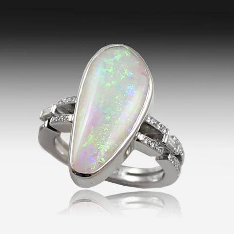 18kt White Gold Opal and Diamond ring - Masterpiece Jewellery Opal & Gems Sydney Australia | Online Shop