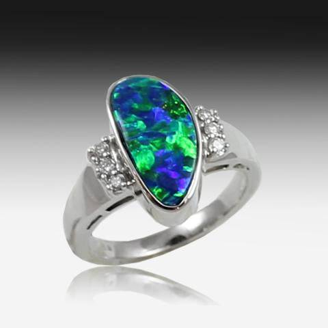 18kt White Gold Opal and diamond ring - Masterpiece Jewellery Opal & Gems Sydney Australia | Online Shop