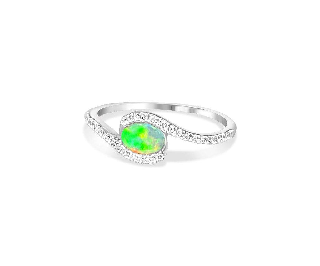 18kt White Gold ring set with one Australian Crystal Opal - Masterpiece Jewellery Opal & Gems Sydney Australia | Online Shop