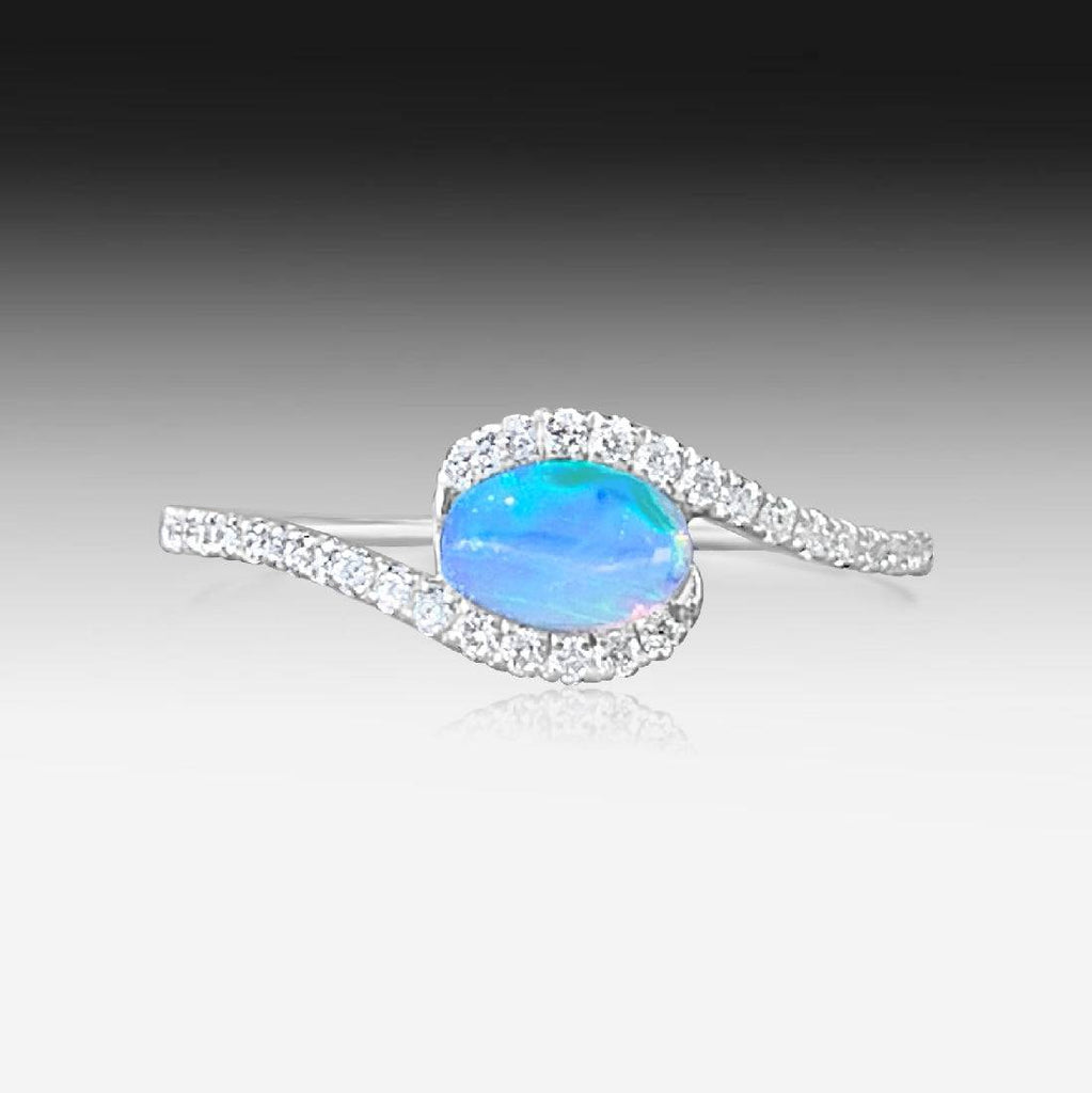 18kt White Gold ring set with one Australian Crystal Opal - Masterpiece Jewellery Opal & Gems Sydney Australia | Online Shop