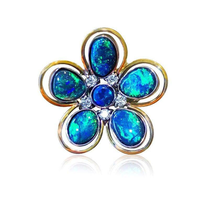 18kt Yellow and White Gold Black Opal floral designer ring - Masterpiece Jewellery Opal & Gems Sydney Australia | Online Shop