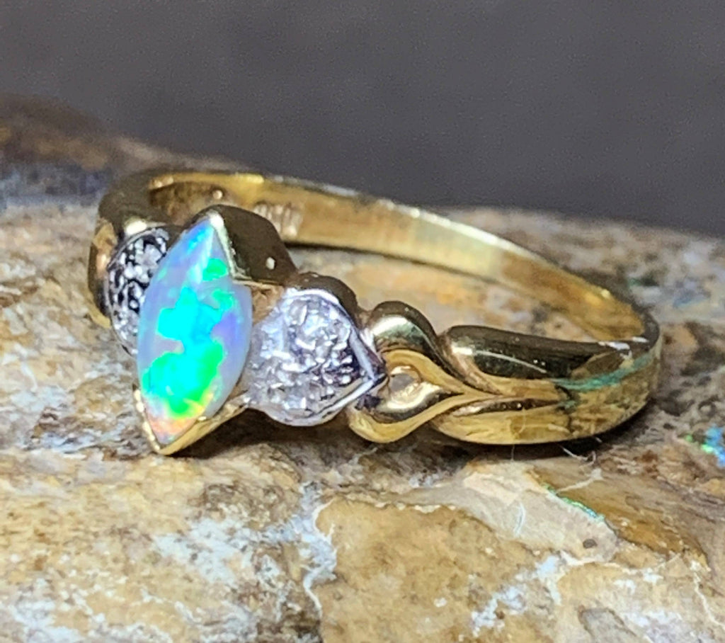 18kt Yellow Gold Black Crystal Opal and Diamond ring - Masterpiece Jewellery Opal & Gems Sydney Australia | Online Shop