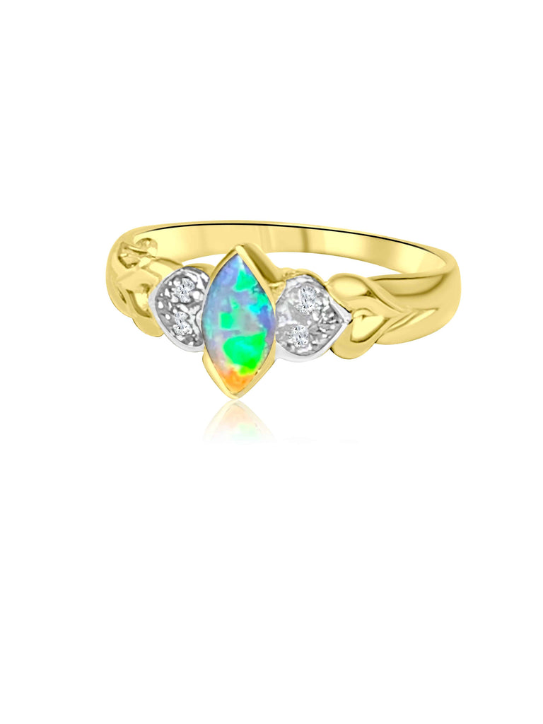 18kt Yellow Gold Black Crystal Opal and Diamond ring - Masterpiece Jewellery Opal & Gems Sydney Australia | Online Shop