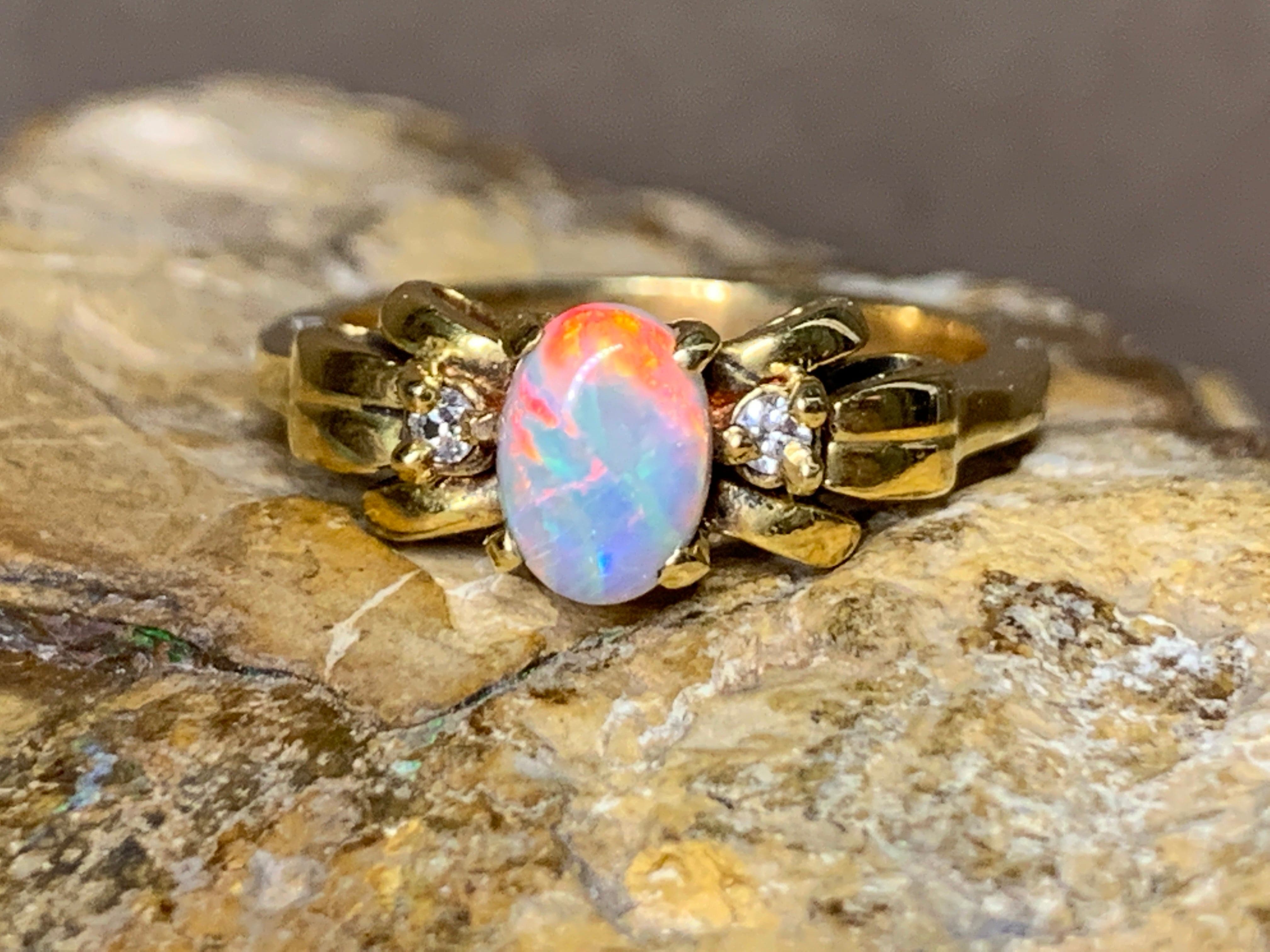 18kt Yellow Gold Black Opal and Diamond ring - Masterpiece Jewellery Opal & Gems Sydney Australia | Online Shop